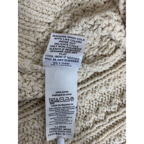 LL Bean Signature Women's Size M Sweater Cotton Fisherman Cable Knit Tan EUC - Picture 7 of 10